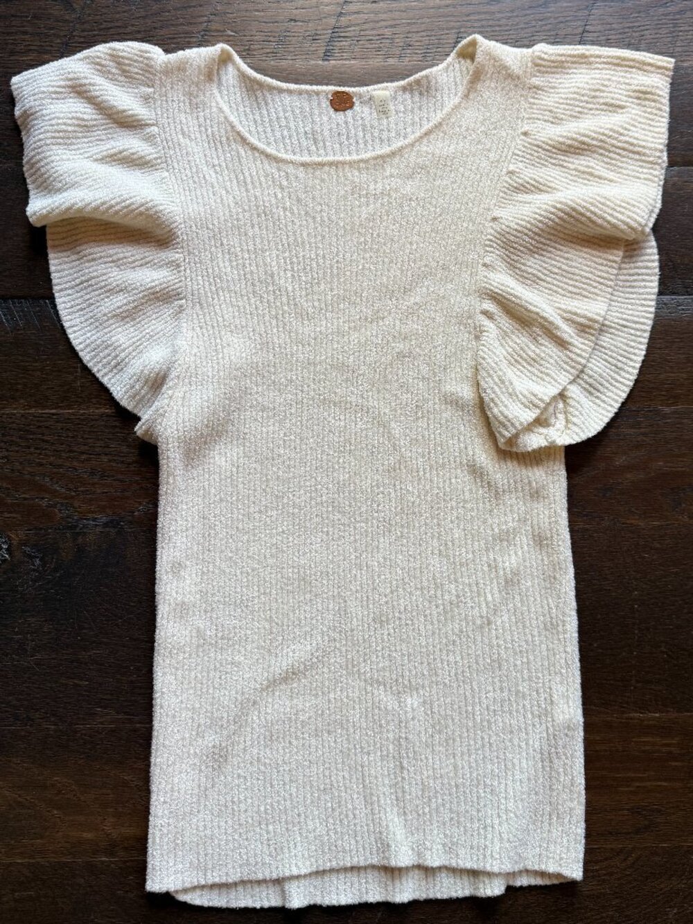 Free People FP One Cream Textured Knit Flutter Sleeve Top S